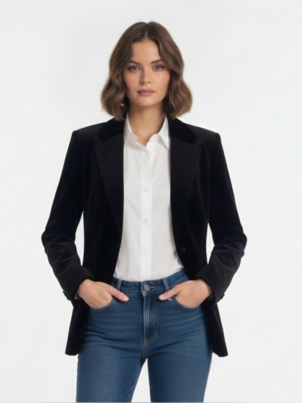 Banana Republic Black Velvet Blazer Jacket - Women's Tailored Coat